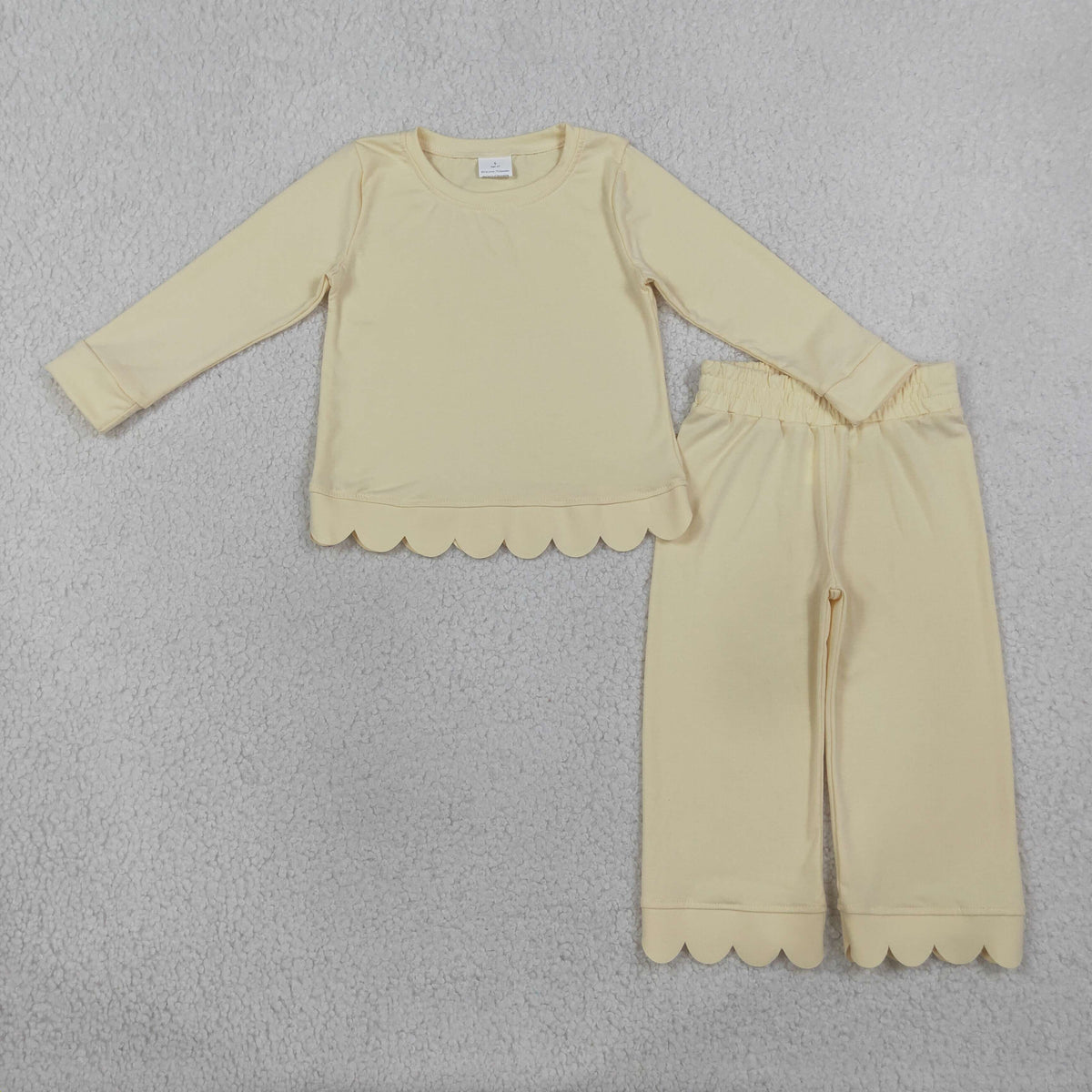 GLP3293 Baby Girls Yellow Long Sleeve Shirt Top Flare Pant Scallop Pajamas Clothes Sets