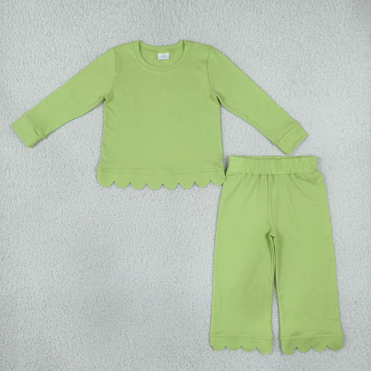 GLP3296 Baby Girls Green Long Sleeve Shirt Top Flare Pant Scallop Pajamas Clothes Sets