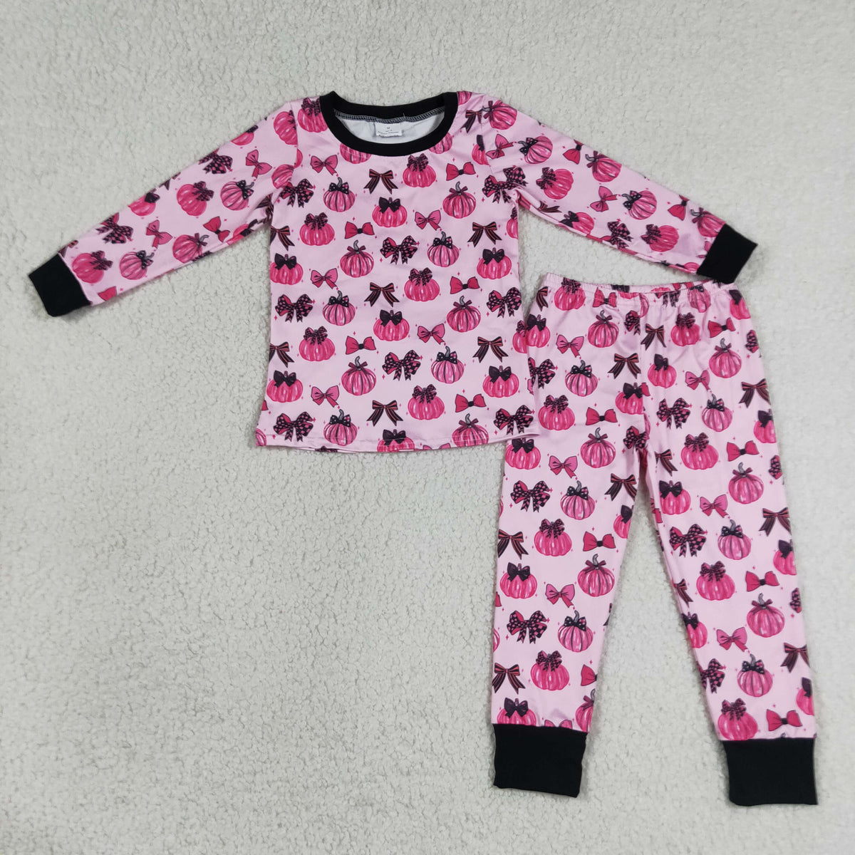 GLP3375 Baby Girls Pink Bows Pumpkins Top Pant Fall Pajamas Clothes Set
