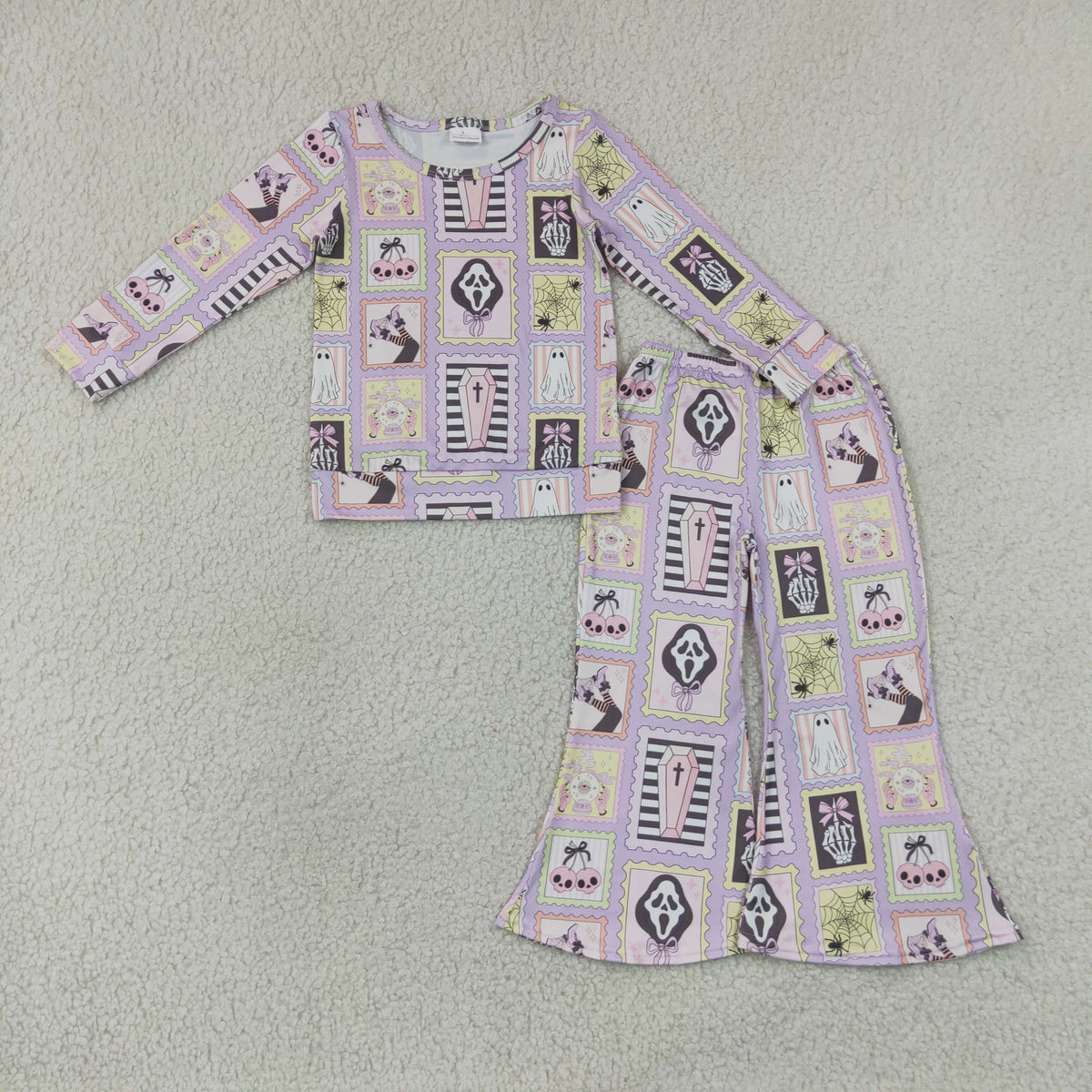 GLP3402 Baby Girls Bows Ghosts Top Flare Pant Halloween Clothes Sets