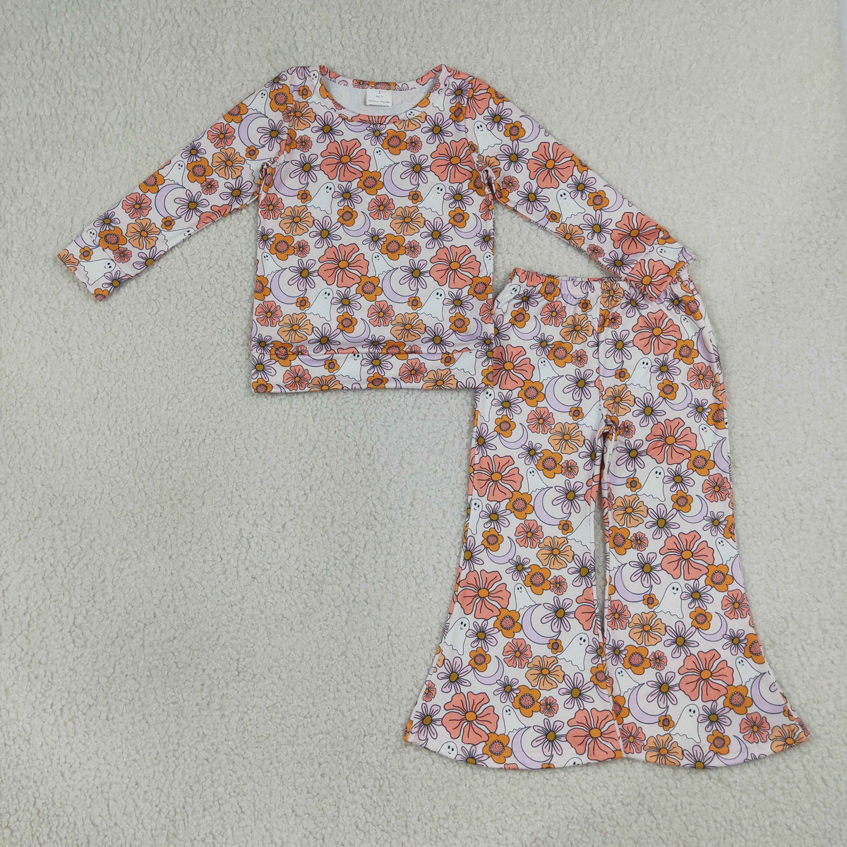 GLP3404 Baby Girls Ghosts Flowers Top Flare Pant Halloween Clothes Sets