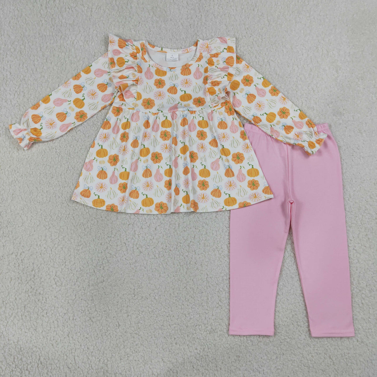 GLP3408 Baby Girls Bows Pumpkins Plaid Tunic Leggings Fall Clothes Sets