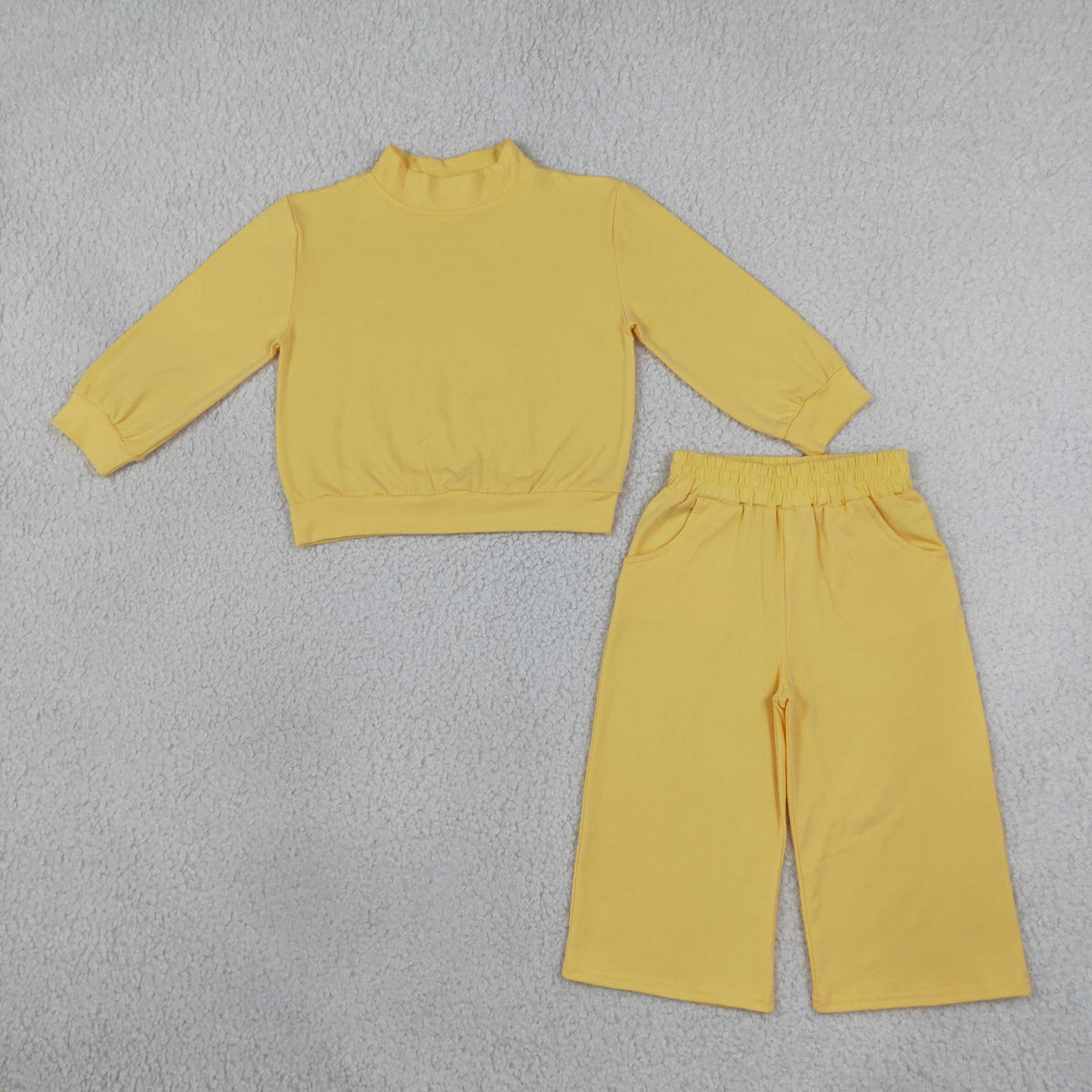 GLP3473 Baby Girls Yellow Long Sleeve Choker Top Pockets Flare Pant Cotton Clothes Sets
