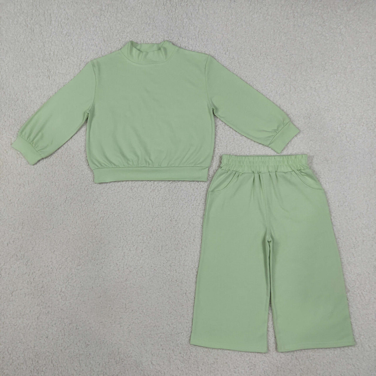 GLP3474 Baby Girls Green Long Sleeve Choker Top Pockets Flare Pant Cotton Clothes Sets