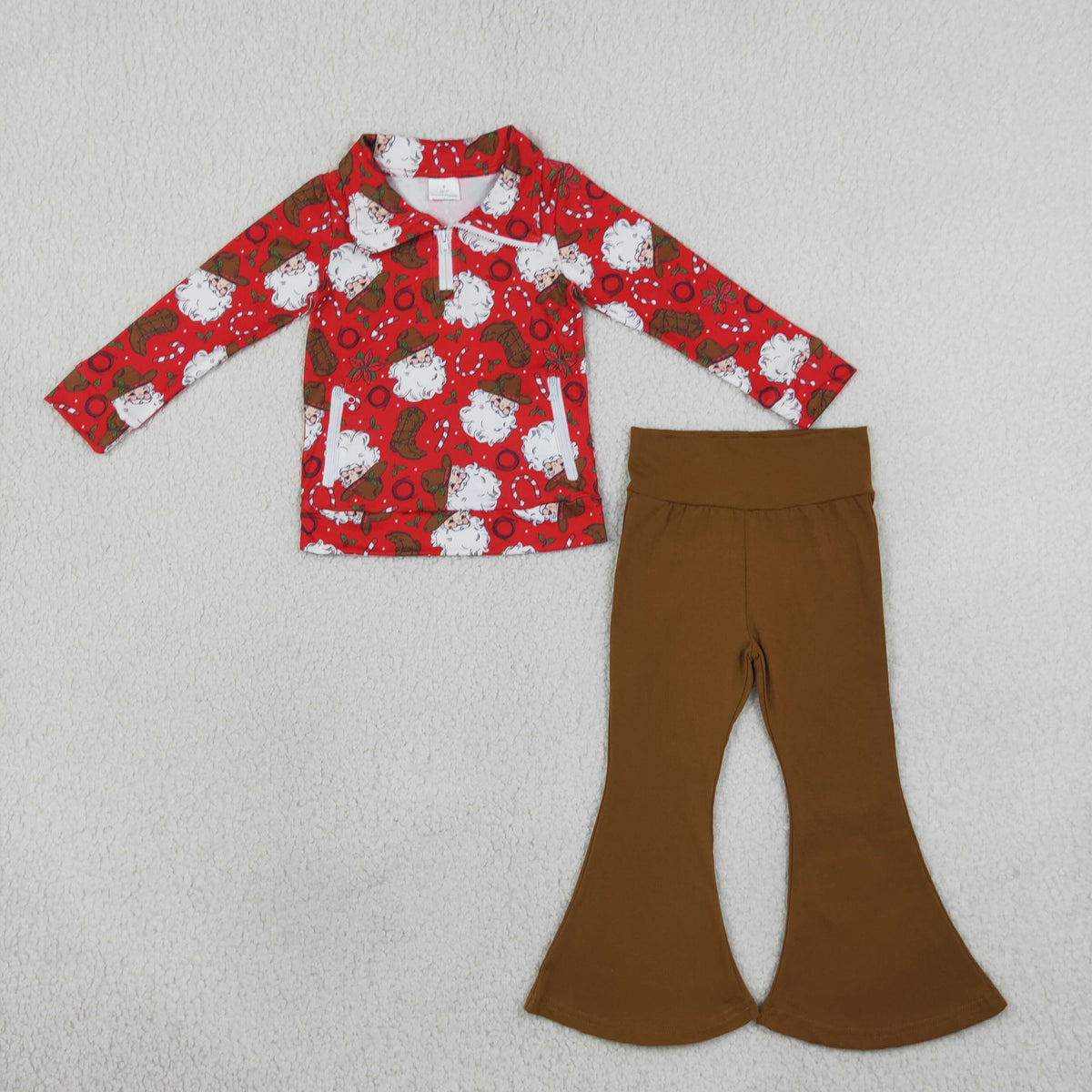 Sibling Baby Girls Bows Ghosts Santa Zip Pullovers Bell Bottom Halloween Christmas Sets