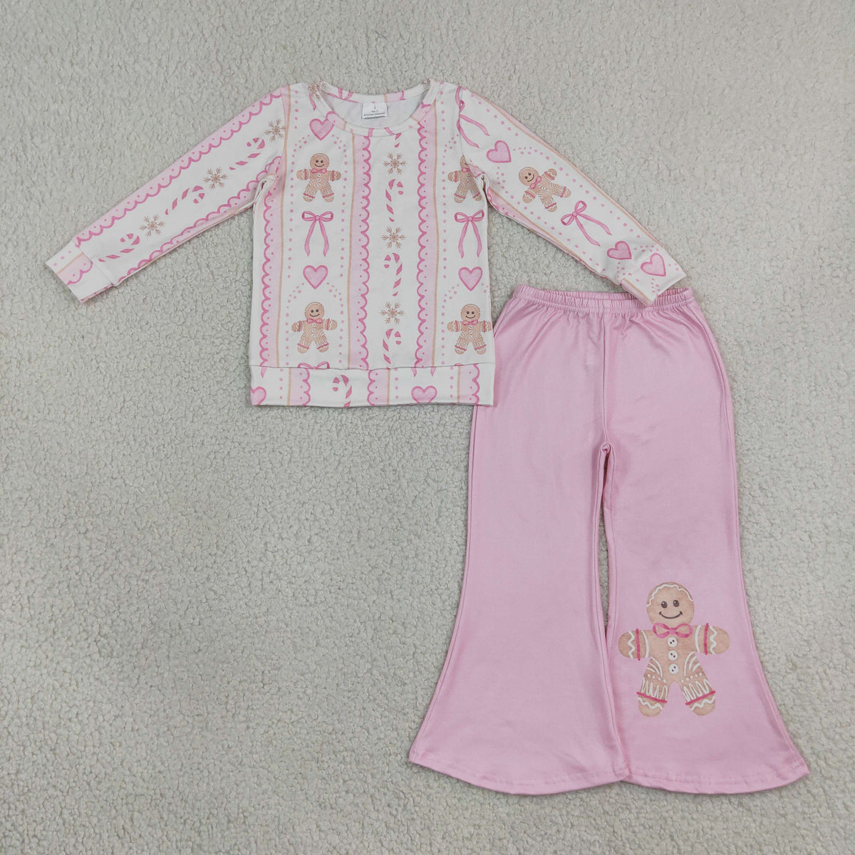 GLP3540 Baby Girls Long Sleeve Bows Gingerbread Top Flare Pant Christmas Clothes Set