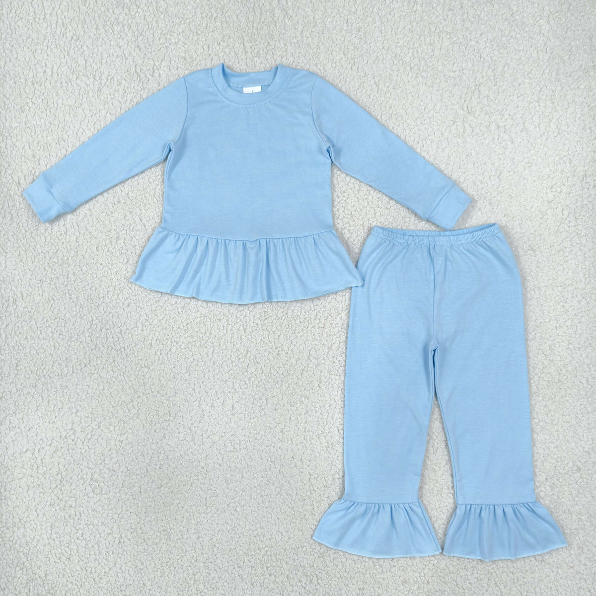 GLP3748 Baby Girls Blue Long Sleeve Tunic Ruffle Pant Pajamas Clothes Set