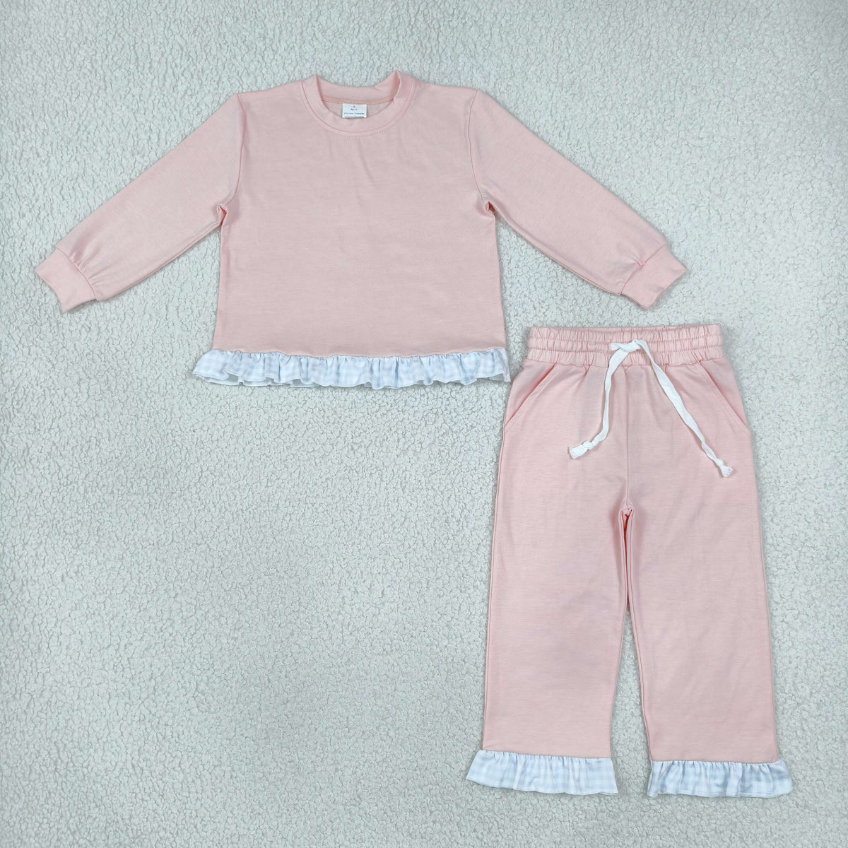GLP3754 Baby Girls Light Pink Long SLeeve Top Pockets Ruffle Pant Clothes Set