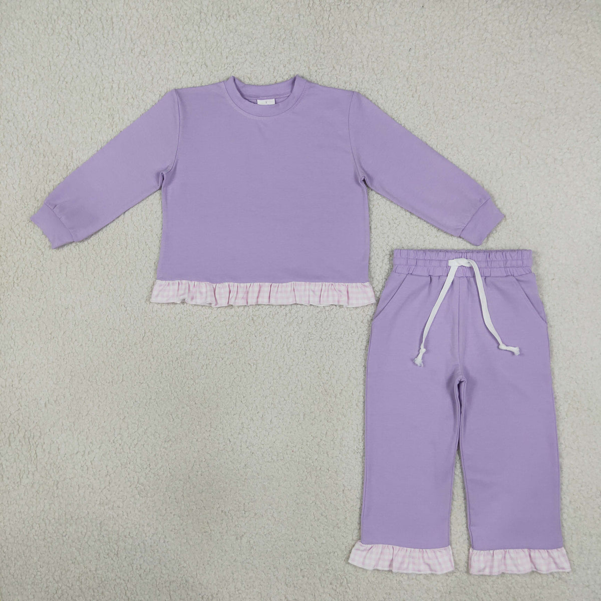 GLP3755 Baby Girls Lavender Slouchy Top Pockets Ruffle Pant Cotton Clothes Set