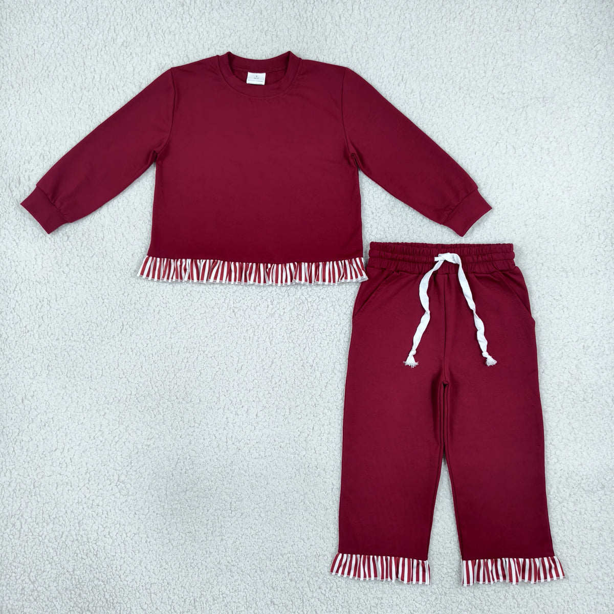 GLP3829 Baby Girls Maroon Long SLeeve Top Pockets Ruffle Pant Clothes Set