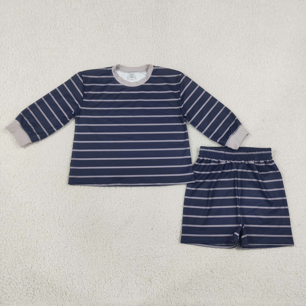 GLS0158 Baby Girls Long Sleeve Grey Stripe Top Pockets Short Yoga Active Clothes Set