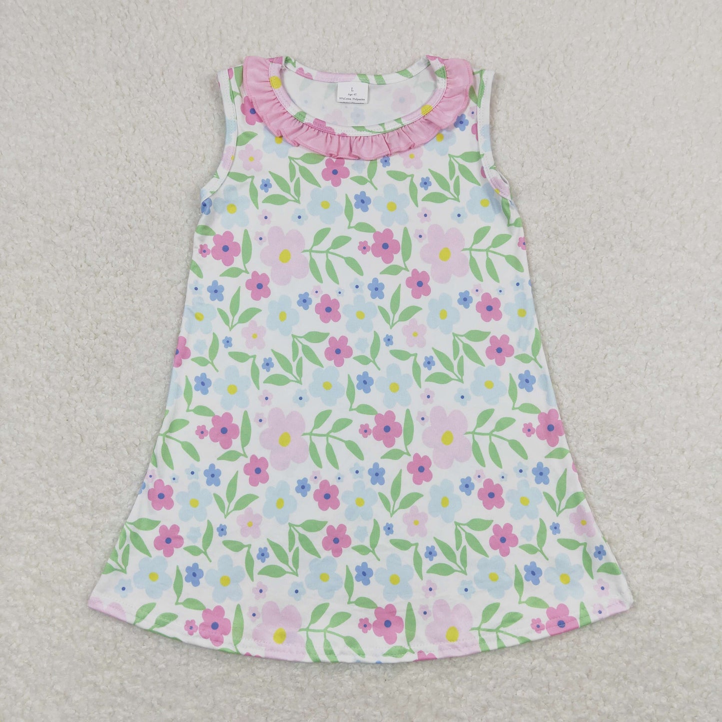 Sibling Baby Girls Flowers Checked Ruffle Knee Length Dresses