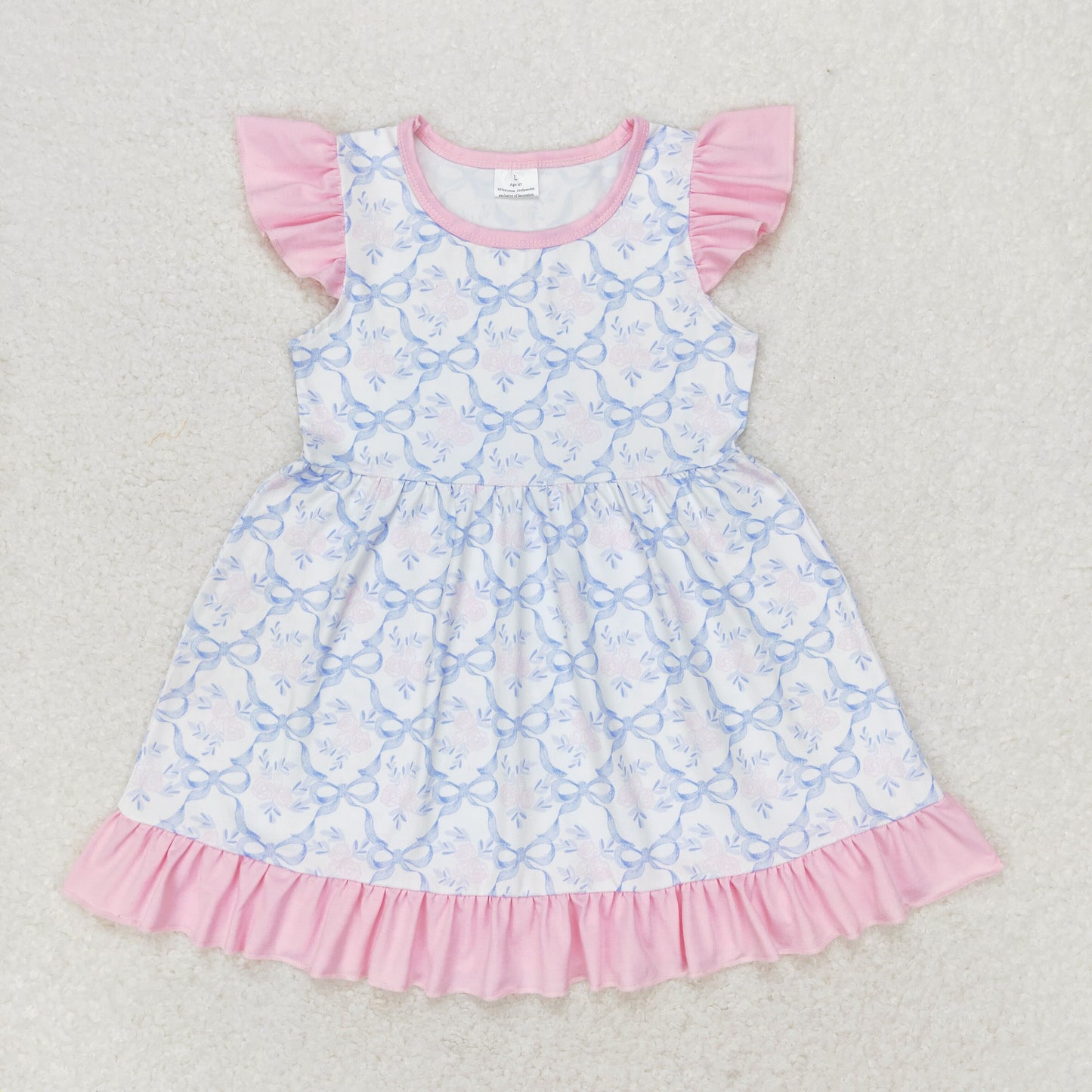 Sibling Baby Girls Flowers Plaid Flutter Sleeve Ruffle Knee Length Dresses