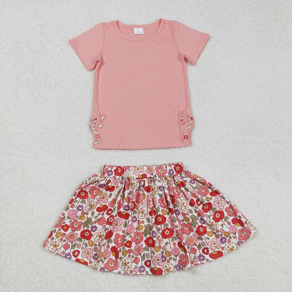 Sibling Embroidery Baby Girls Bow Top Flowers Skort Skirts Outfits