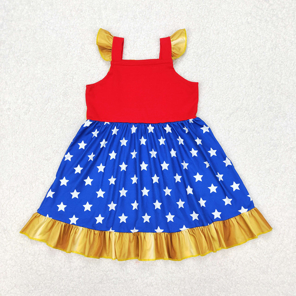 GSD1877 toddler clothes blue dots princess baby girl summer dresses