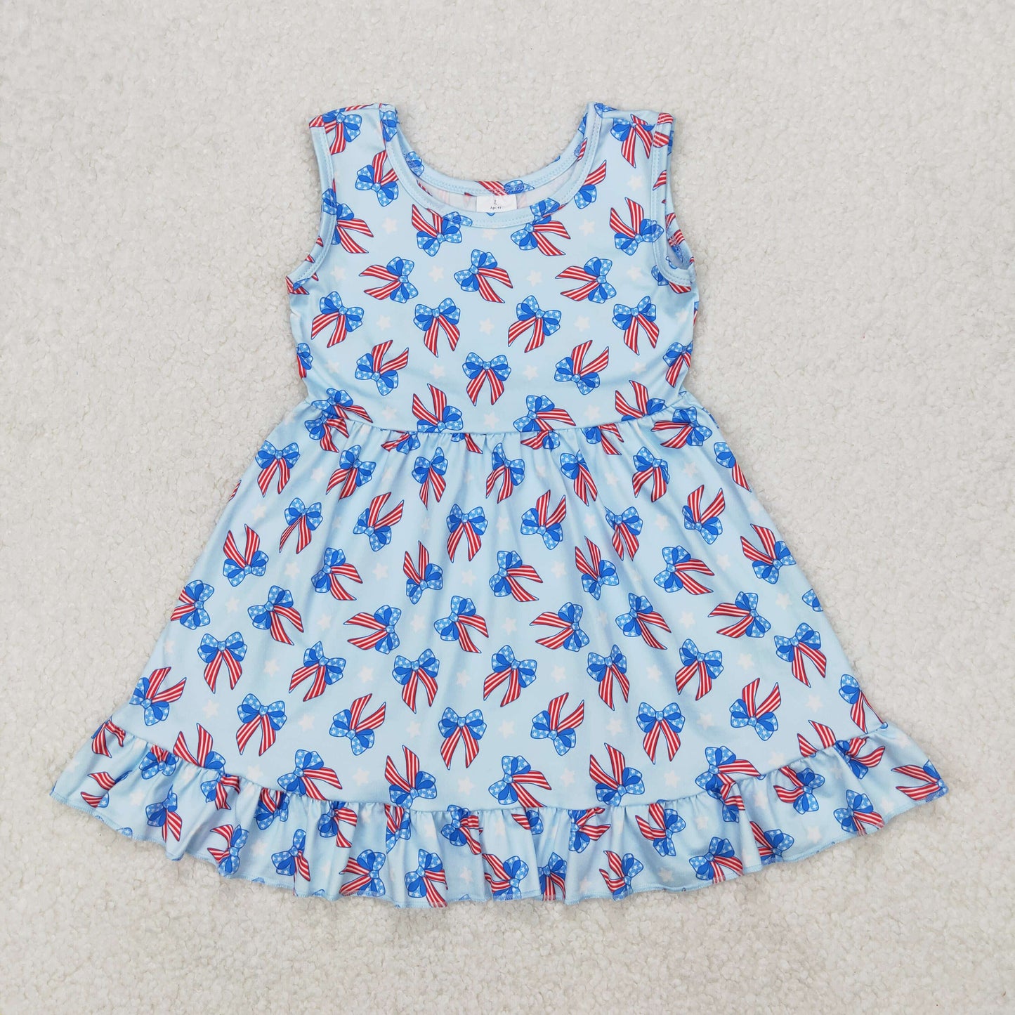 Sibling Baby Girls Sleeveless Bows Stars 4th of July Ruffle Knee Length Dresses