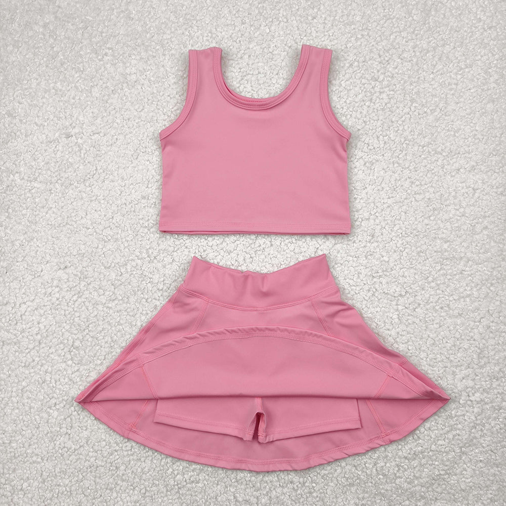 GSD1978 Baby Girls Dark Pink Crop Top Skorts Skirts Outfits Active Sets