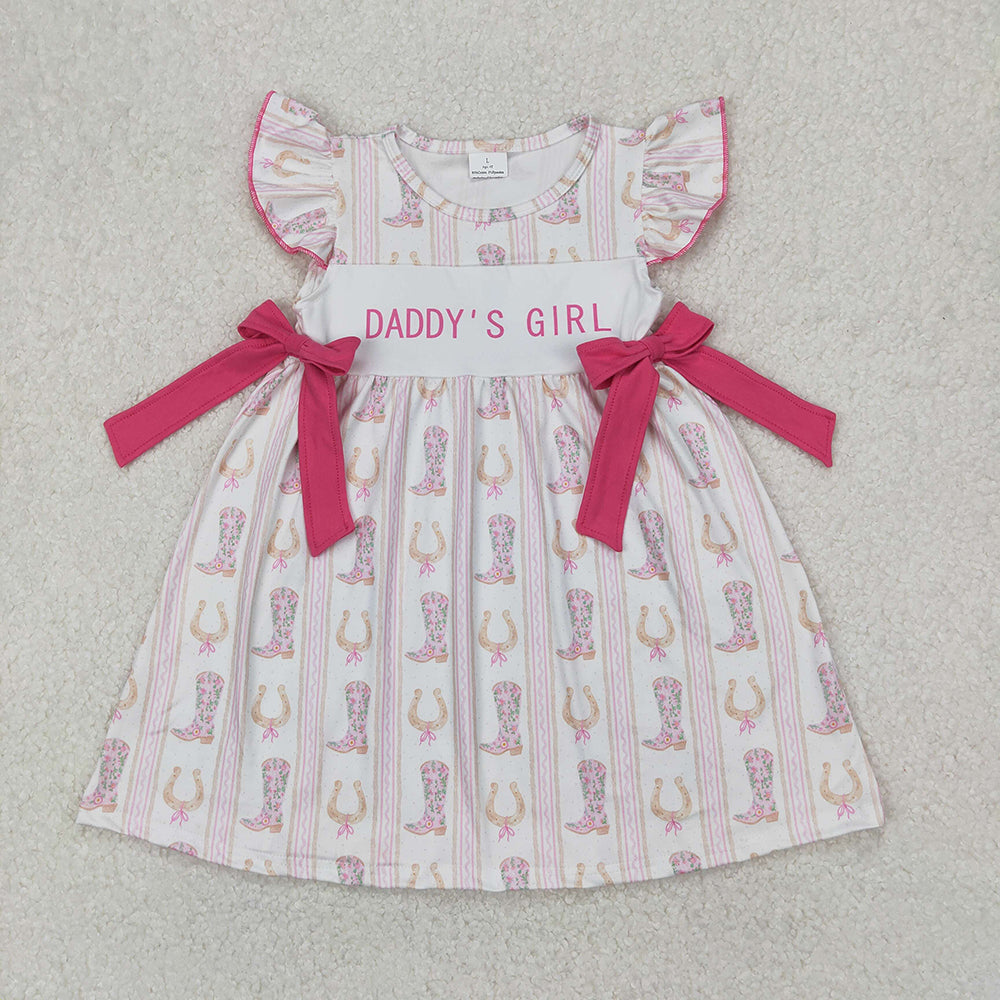 GSD2053 baby girl western boots daddy's girl bow summer dresses