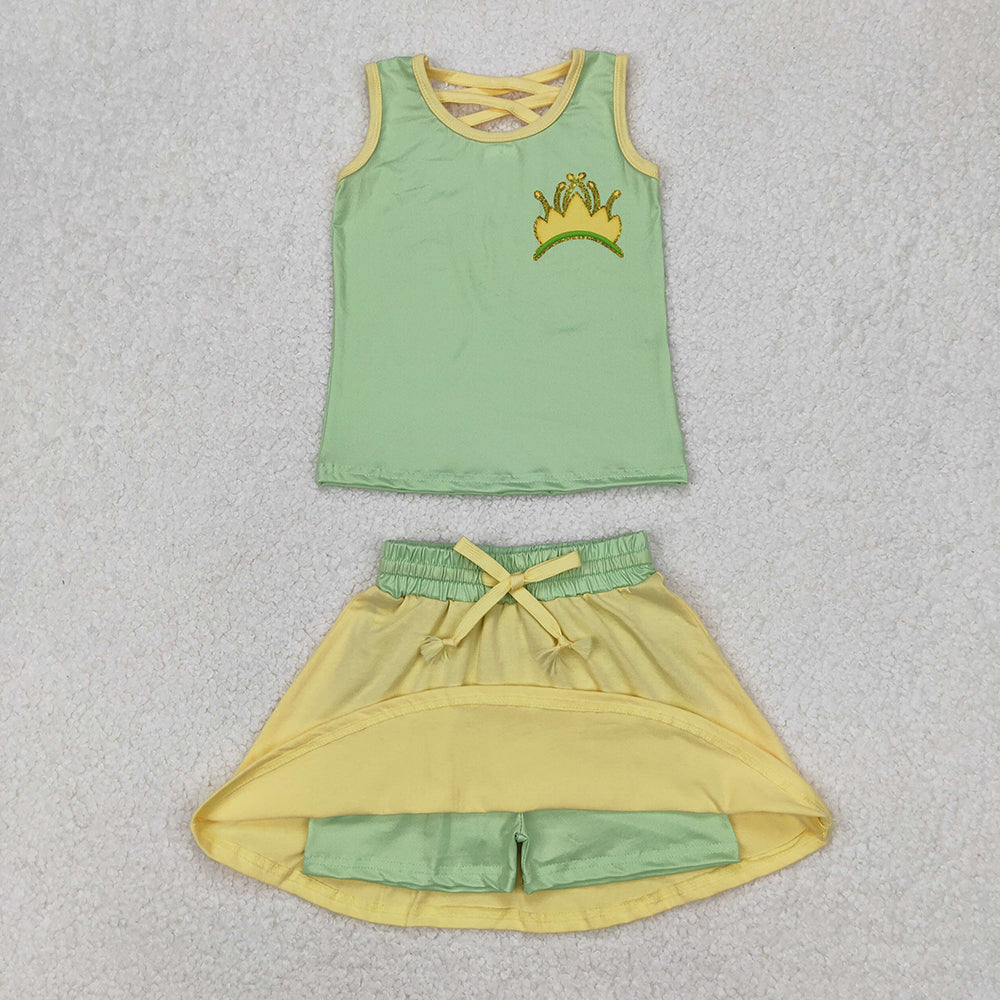 GSD2071 Baby girls green top skorts shorts outfits sets