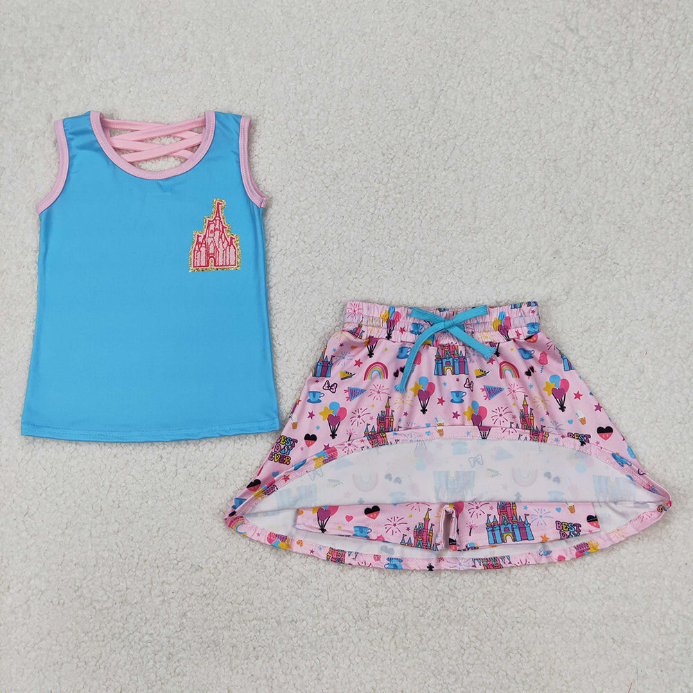 GSD2072 Baby girls aqua top skorts shorts outfits sets