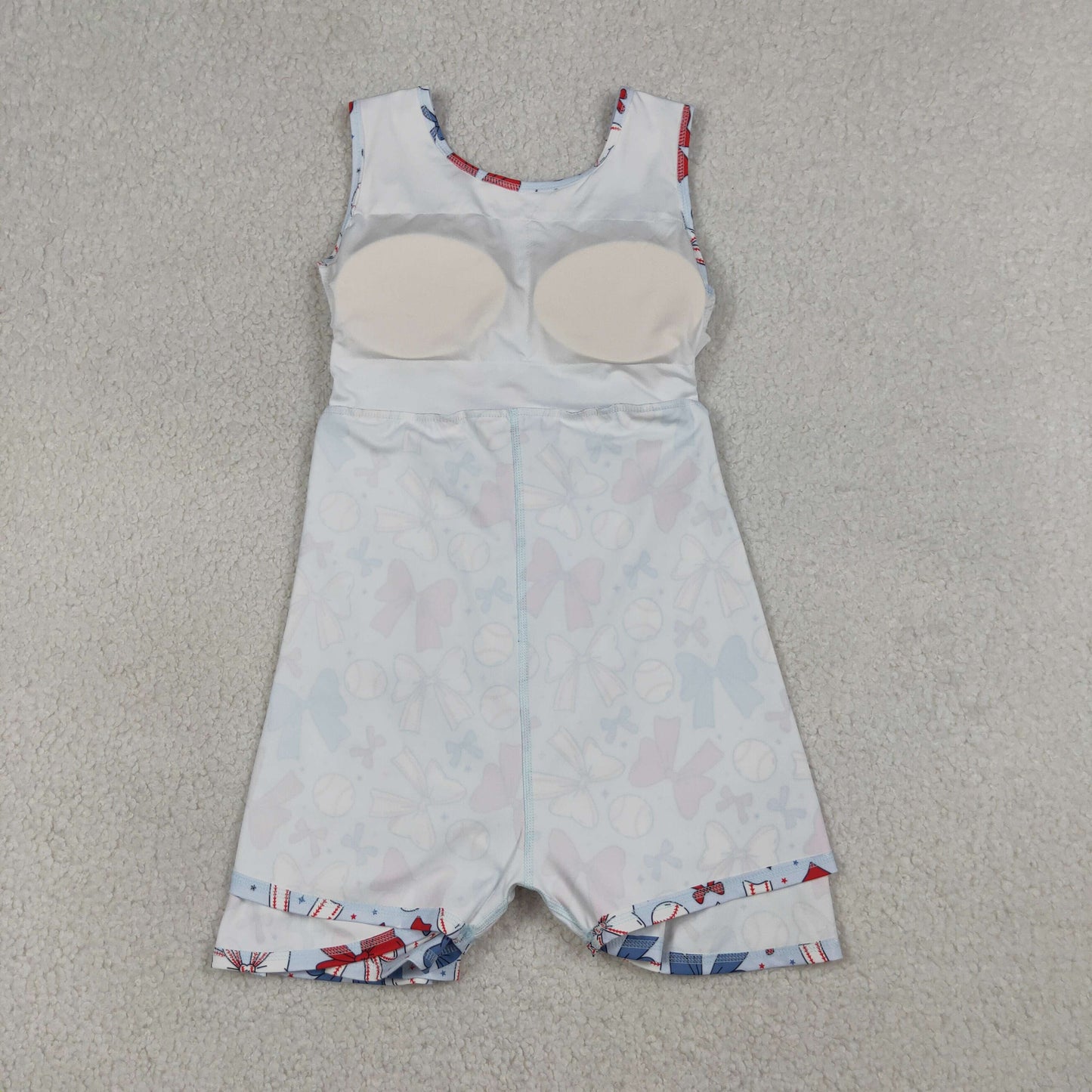 GSD2150 Baby Girls Baseballs Bows July 4th Team Yoga Active Shorts Knee Length Dresses