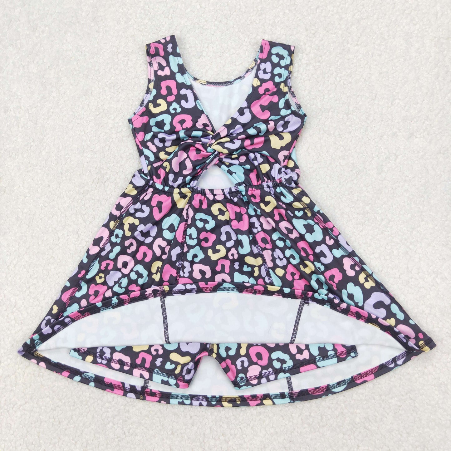 GSD2175 Baby Girls Colorful Leopard Yoga Active Shorts Knee Length Dresses