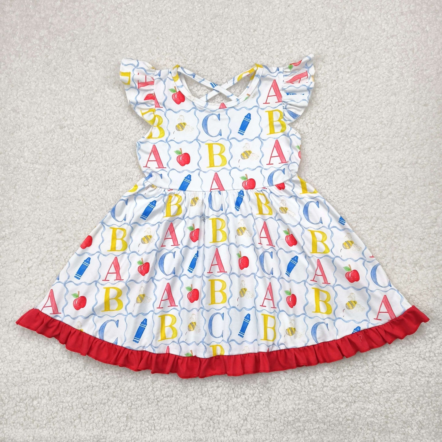 Sibling Baby Kids ABC Apples Back To School Shorts Clothes Set Dresses
