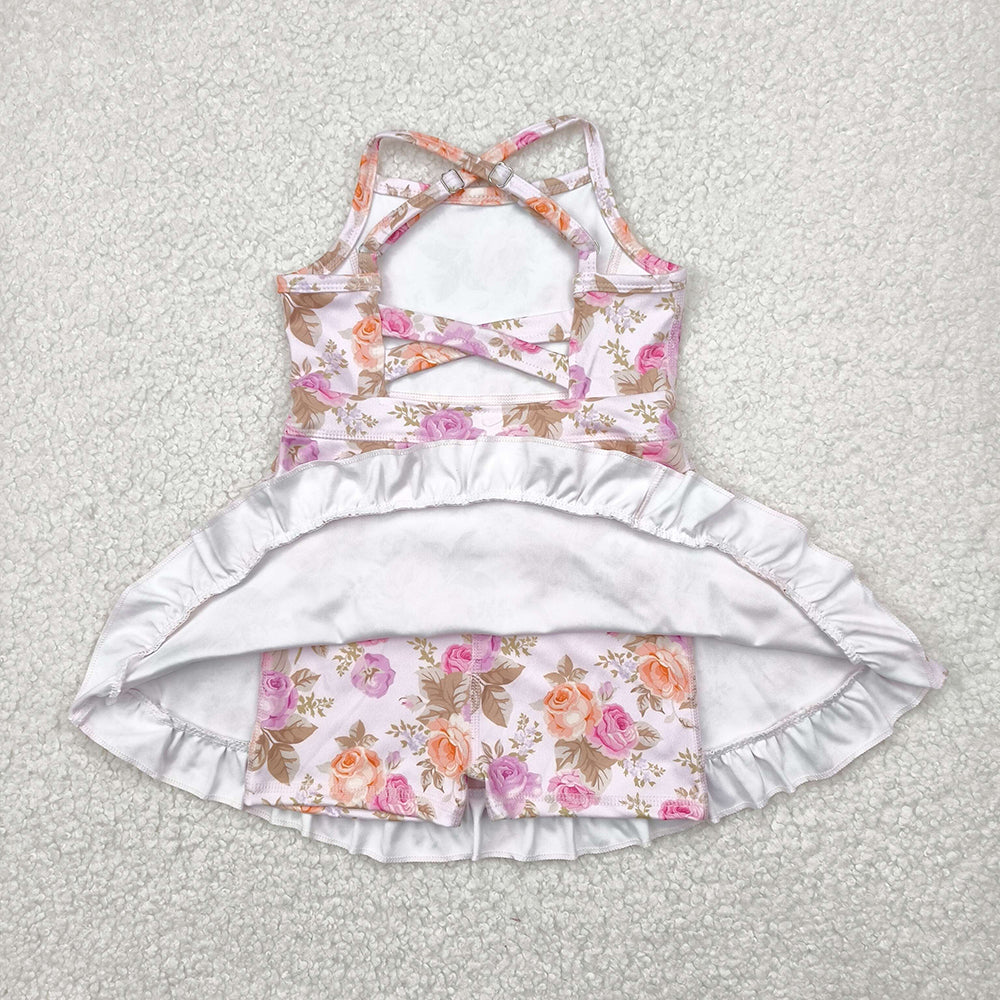 GSD2280 toddler girl clothes pink big flowers athletic summer yoga dresses