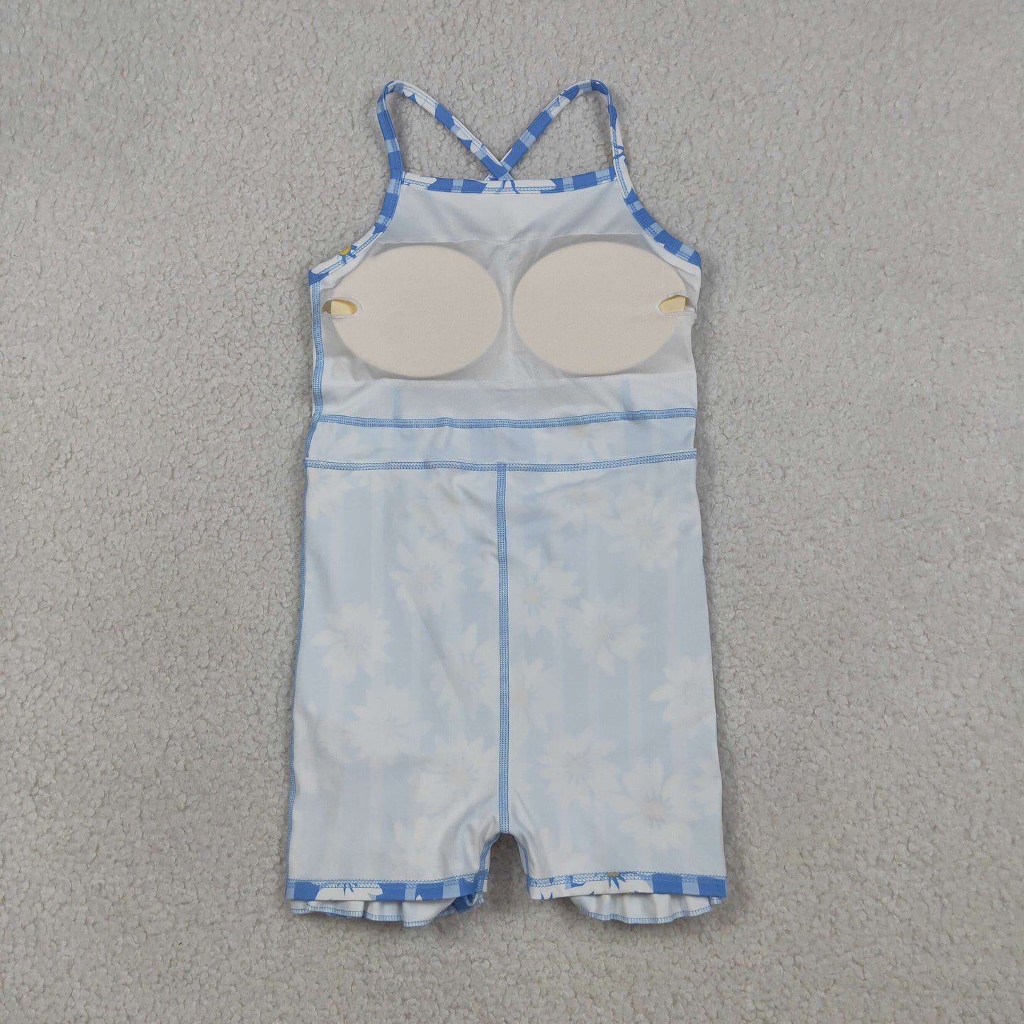 GSD2283 Baby Girls Blue Stripe Flowers Shorts Yoga Active Ruffle Knee Length Dresses