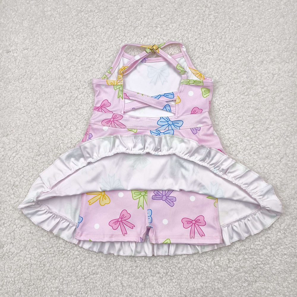 GSD2294 toddler girl clothes pink colorful Bows athletic summer yoga dresses