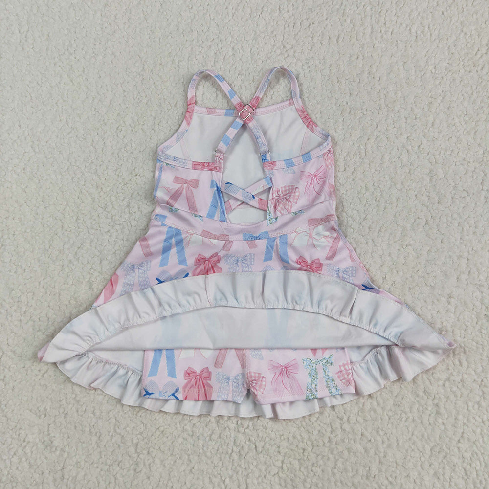 GSD2295 toddler girl clothes colorful pink blue bows athletic summer yoga dresses