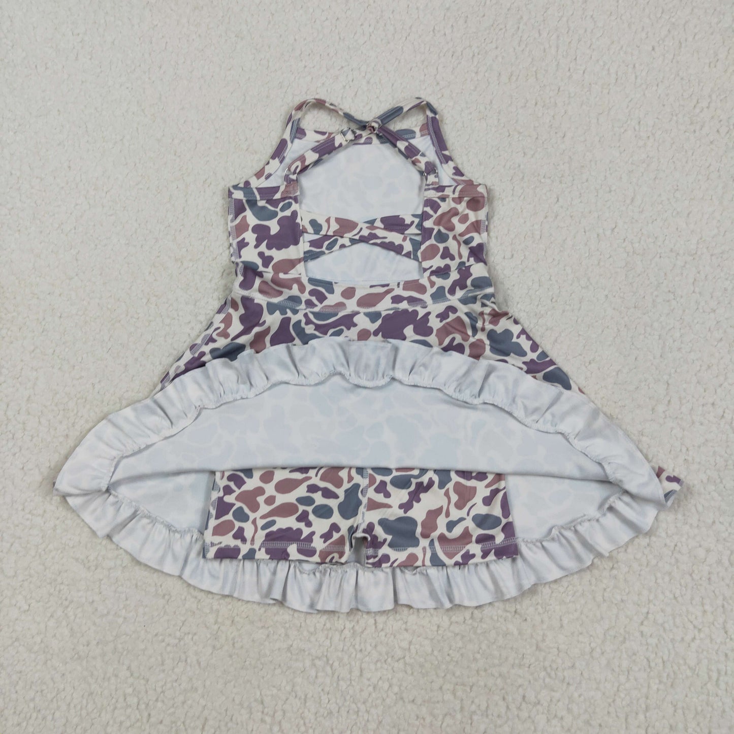 Sibling 6 colors Baby Girls Strap Camo Yoga Ruffle Knee Length Dresses