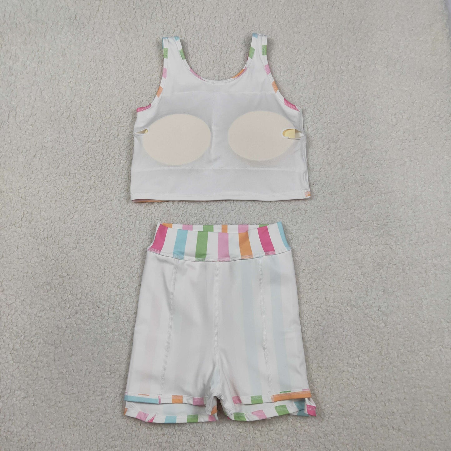 GSD2348 Baby Girls Colorful Stripe Vest Top Skirt Shorts Yoga Active Clothes Sets