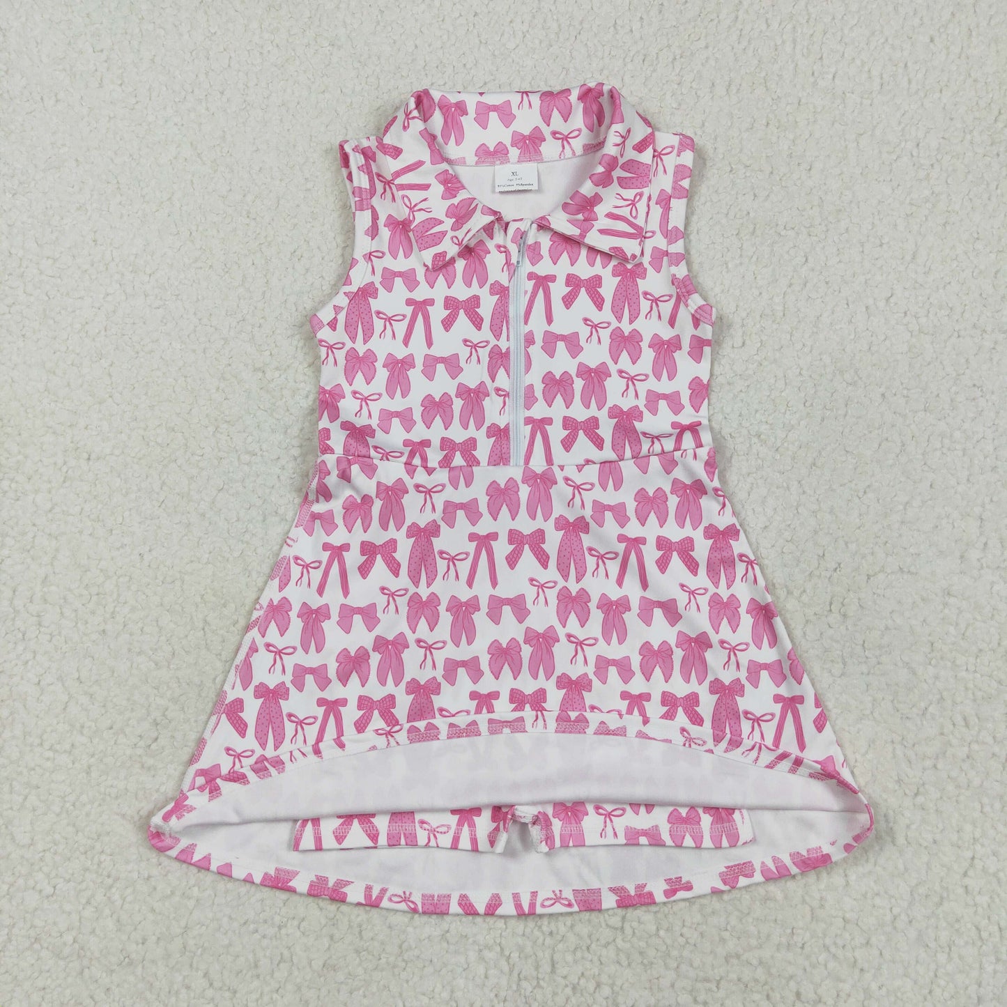 GSD2379 Baby Girls Sleeveless Pink Bows Plaid Yoga Active Zipper Shorts Knee Length Dress