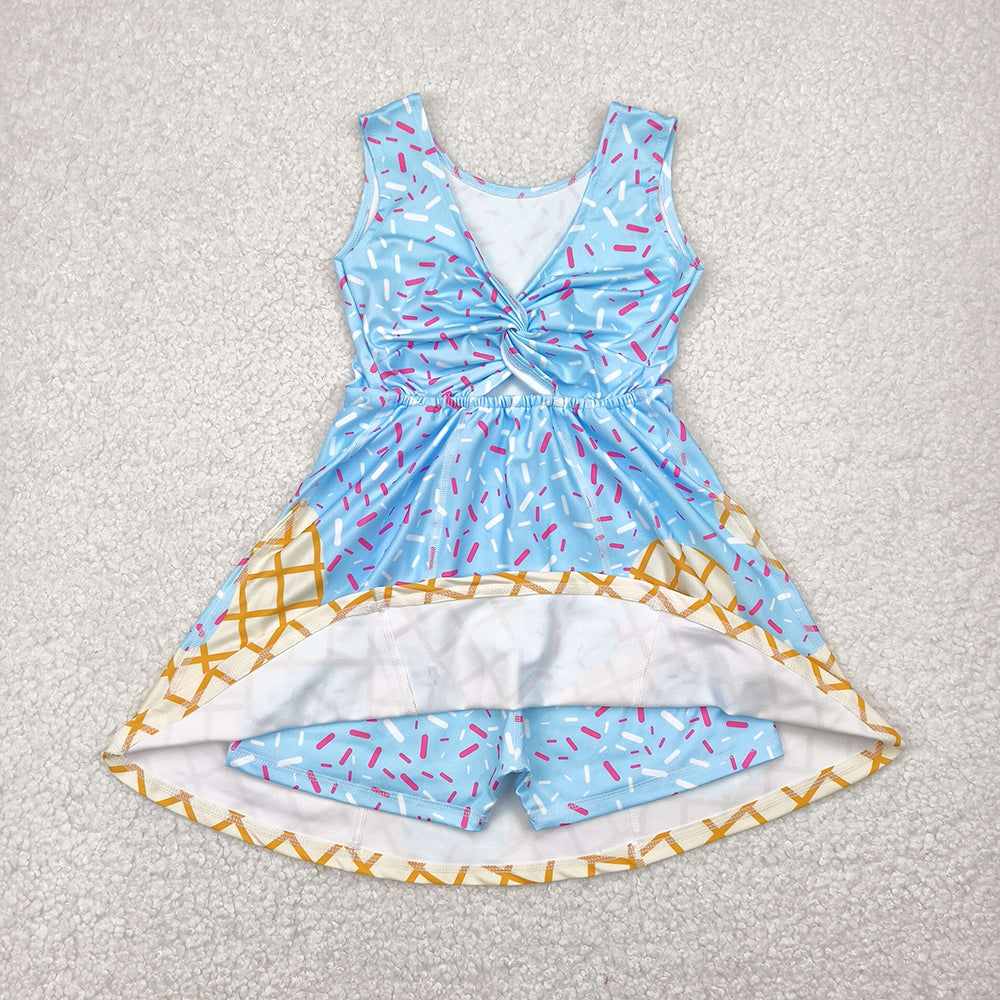 GSD2380 toddler girl clothes blue team drips sprinkles athletic summer yoga dresses