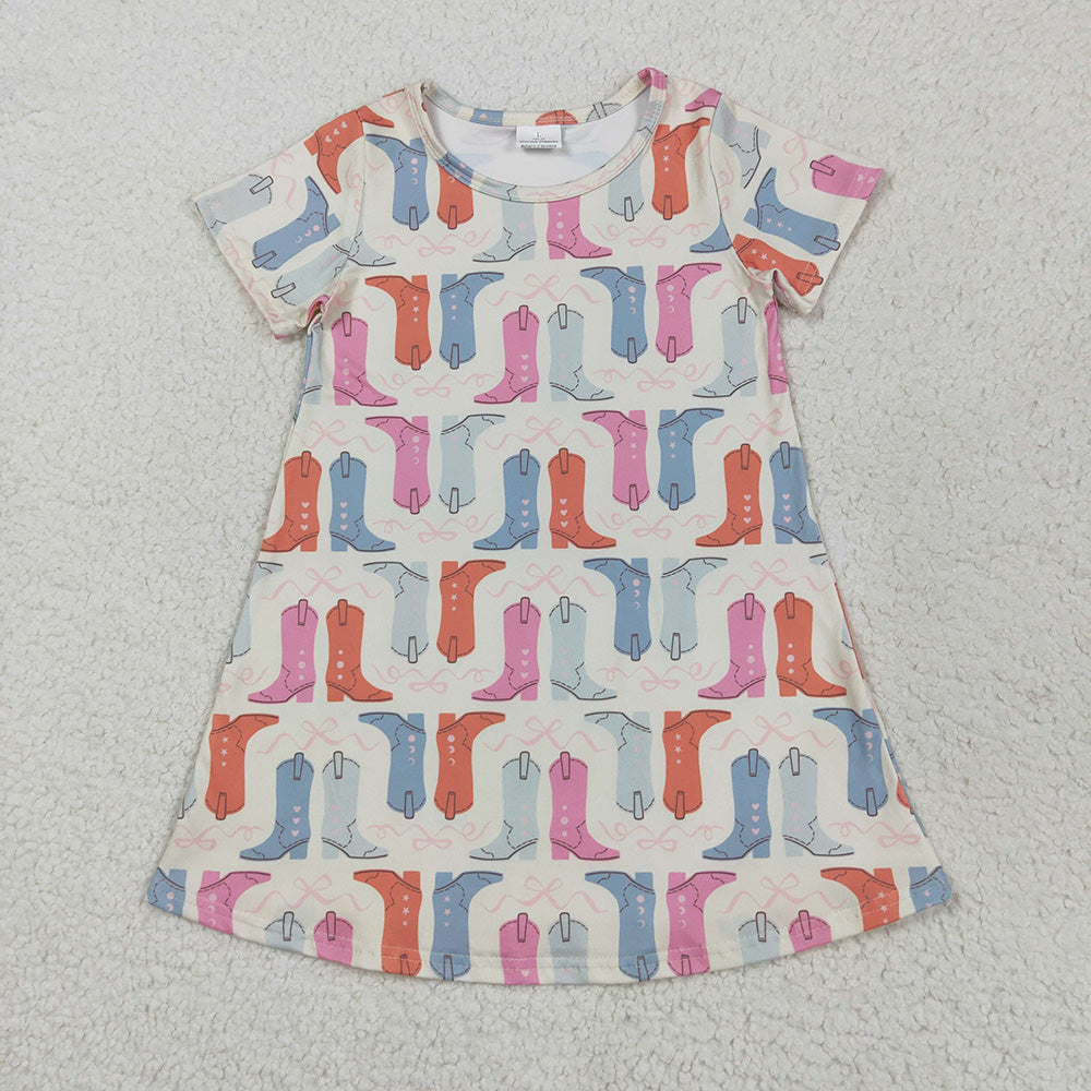 GSD2497 toddler clothes Colorful Boots baby girl summer dresses