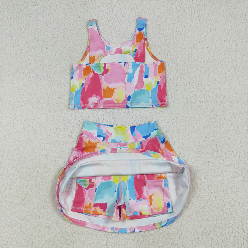 Sibling Baby Girls Sleeveless Watercolor Yoga Short Athletic Dresses