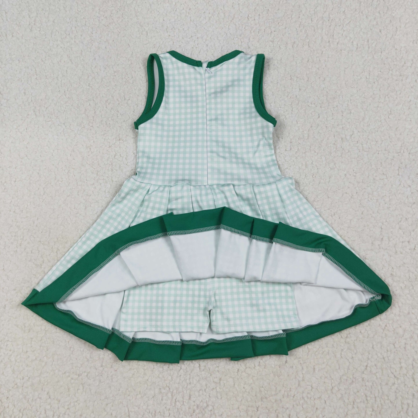 GSD2632 Baby Girls Green Checked Zipper Shorts Yoga Active Knee Length Dresses