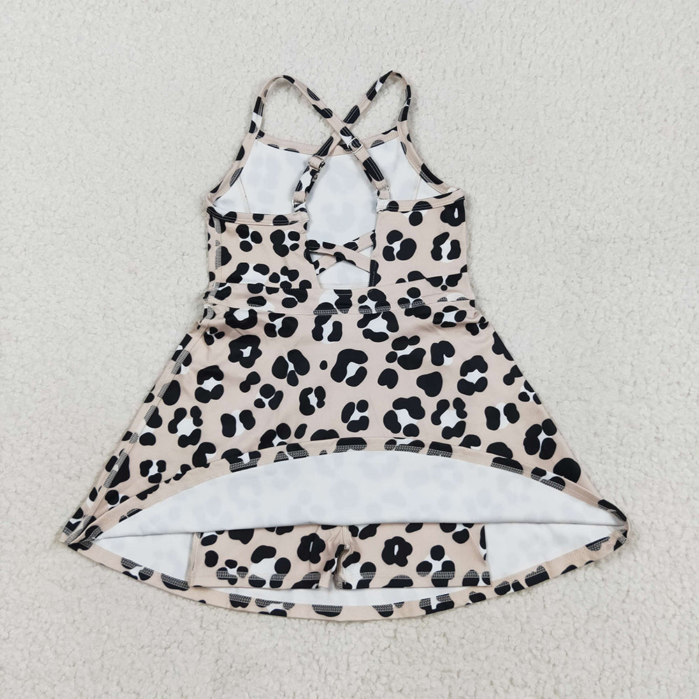 Sibling 3 Colors Baby Girls Colorful Leopard Shorts Yoga Active Knee Length Dresses