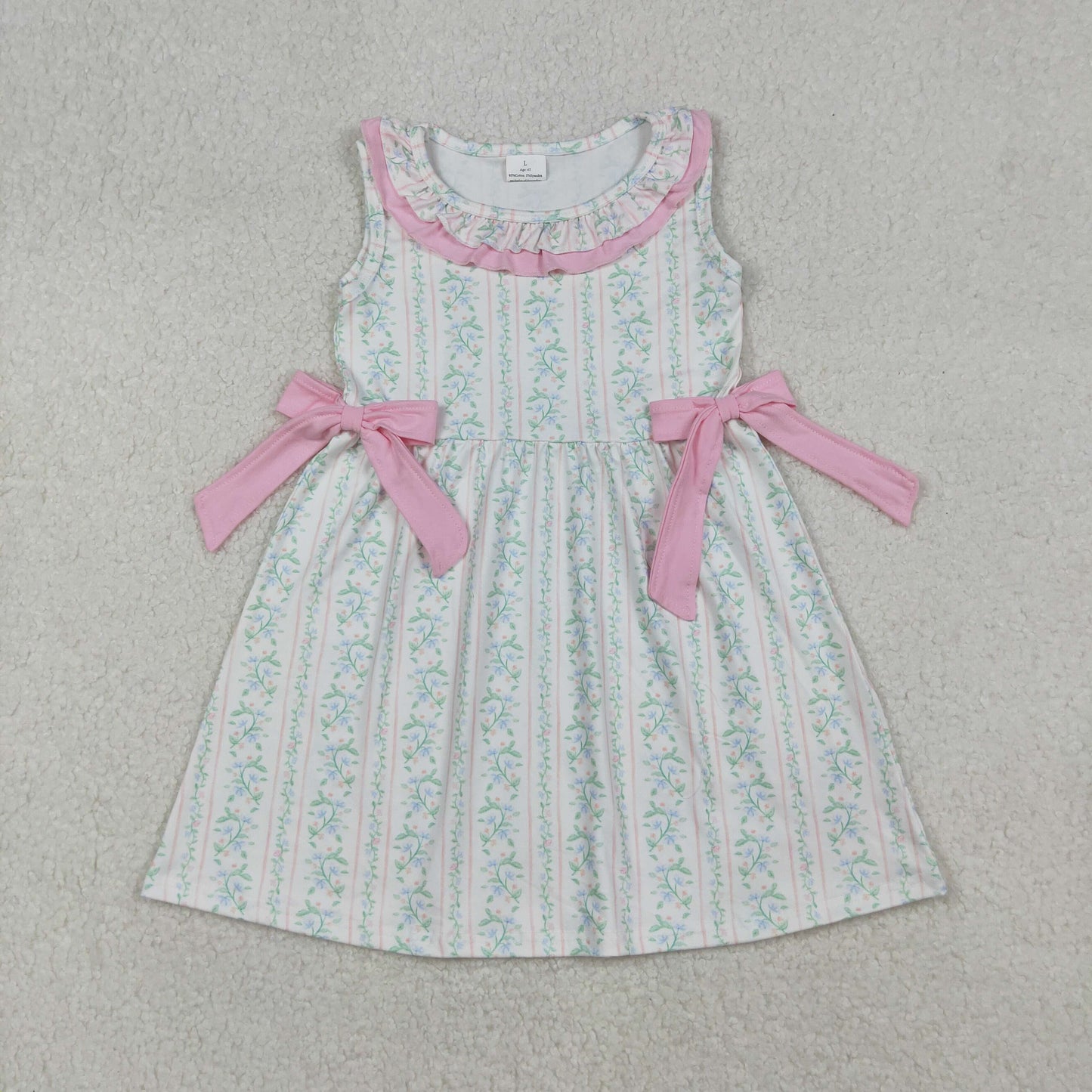 GSD2678 Baby Girls Flowers Stripe Bows Sleeveless Knee Length Dresses