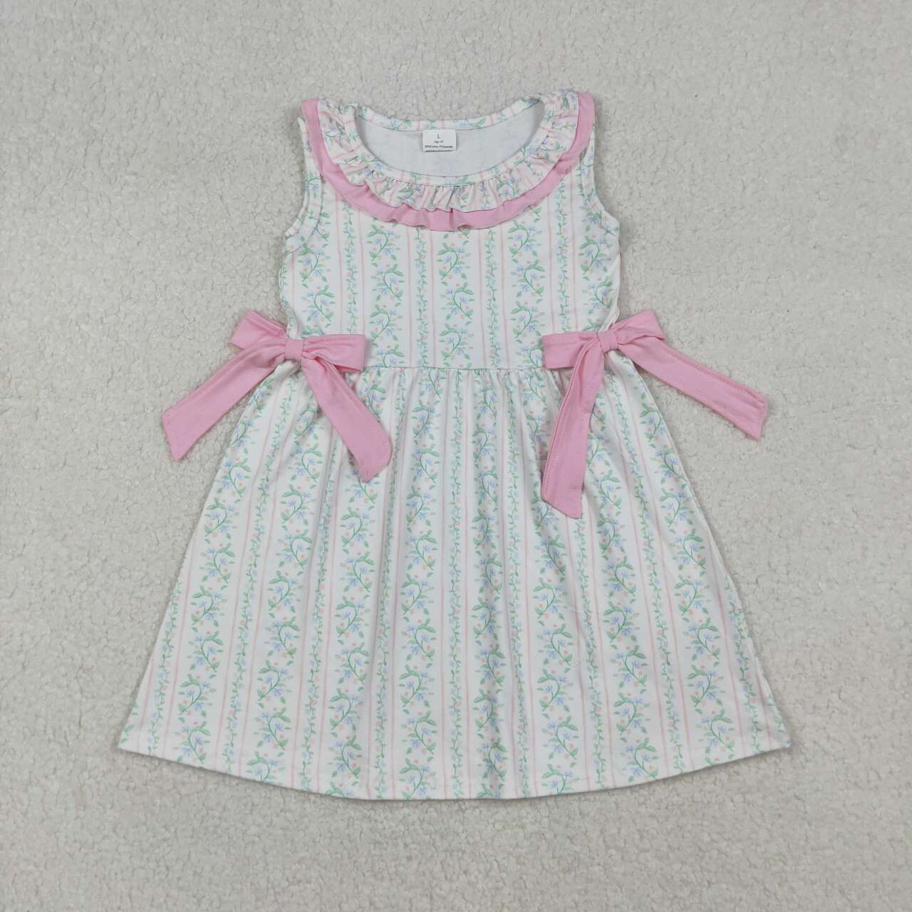 Sibling Baby Girls Sleeveless Flutter Sleeve Bows Flowers Plaid Knee Length Dresses