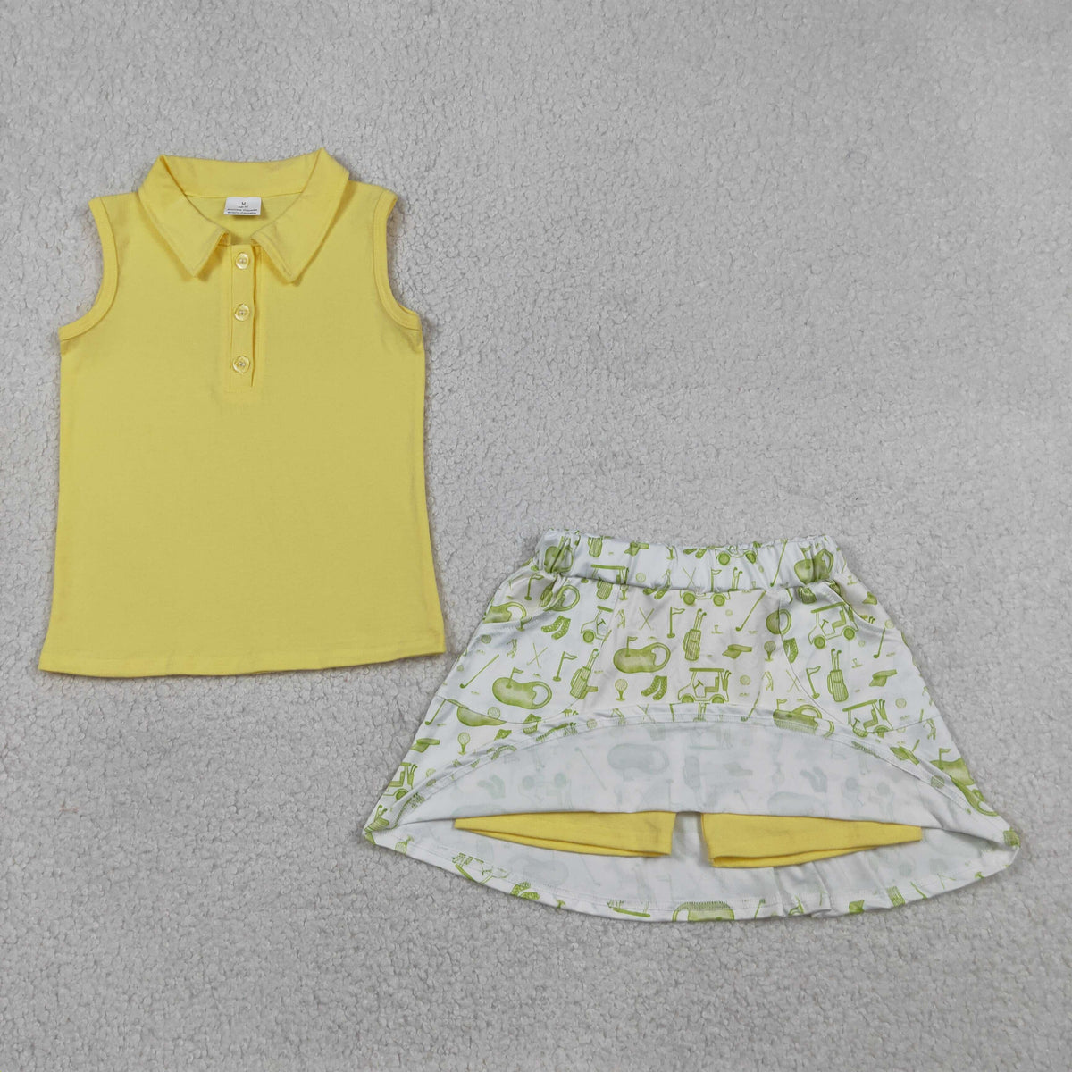 GSD2698 Baby Girls Sleeveless Button Vests Top Golf Trucks Skirt Short Clothes Set