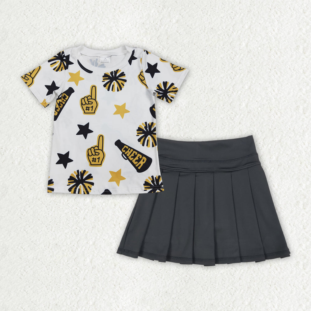 GSD2714 Black Cheer Top Yoga Skorts Shorts Boutique Outfits Sets