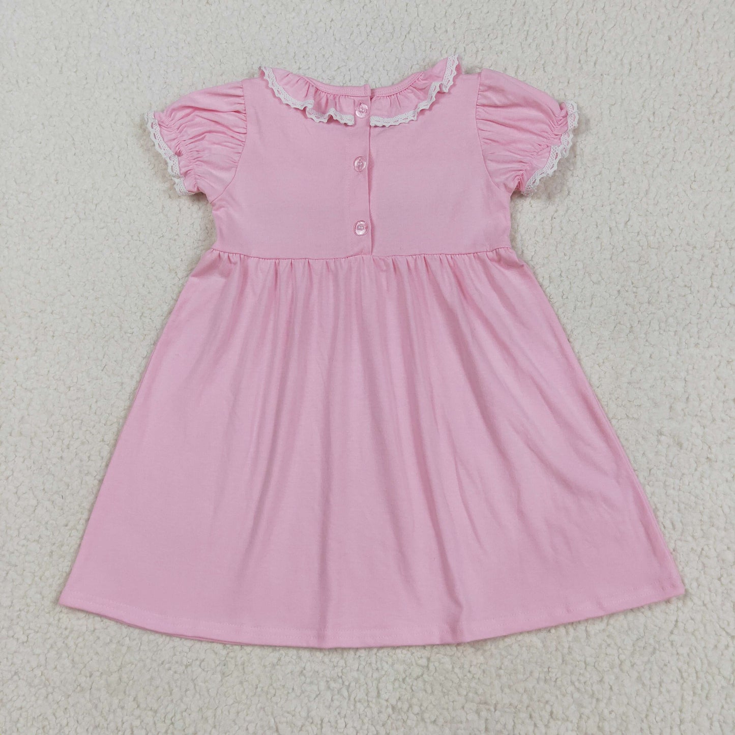 Sibling Baby Girls Pink Smocked Embroidery Bows Flowers Ruffle Sleeve Collar Knee Length Dresses