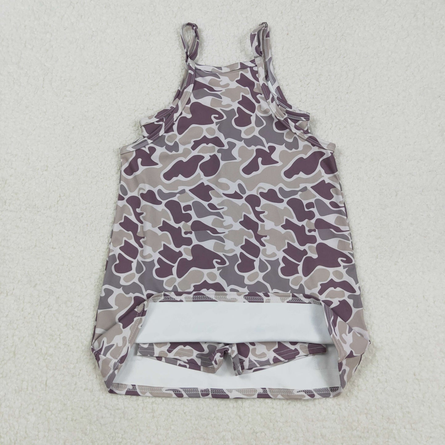 GSD2719 Baby Girls Straps Lavender Camo Jumpsuits Inside Athletic Tennis Yoga Dresses