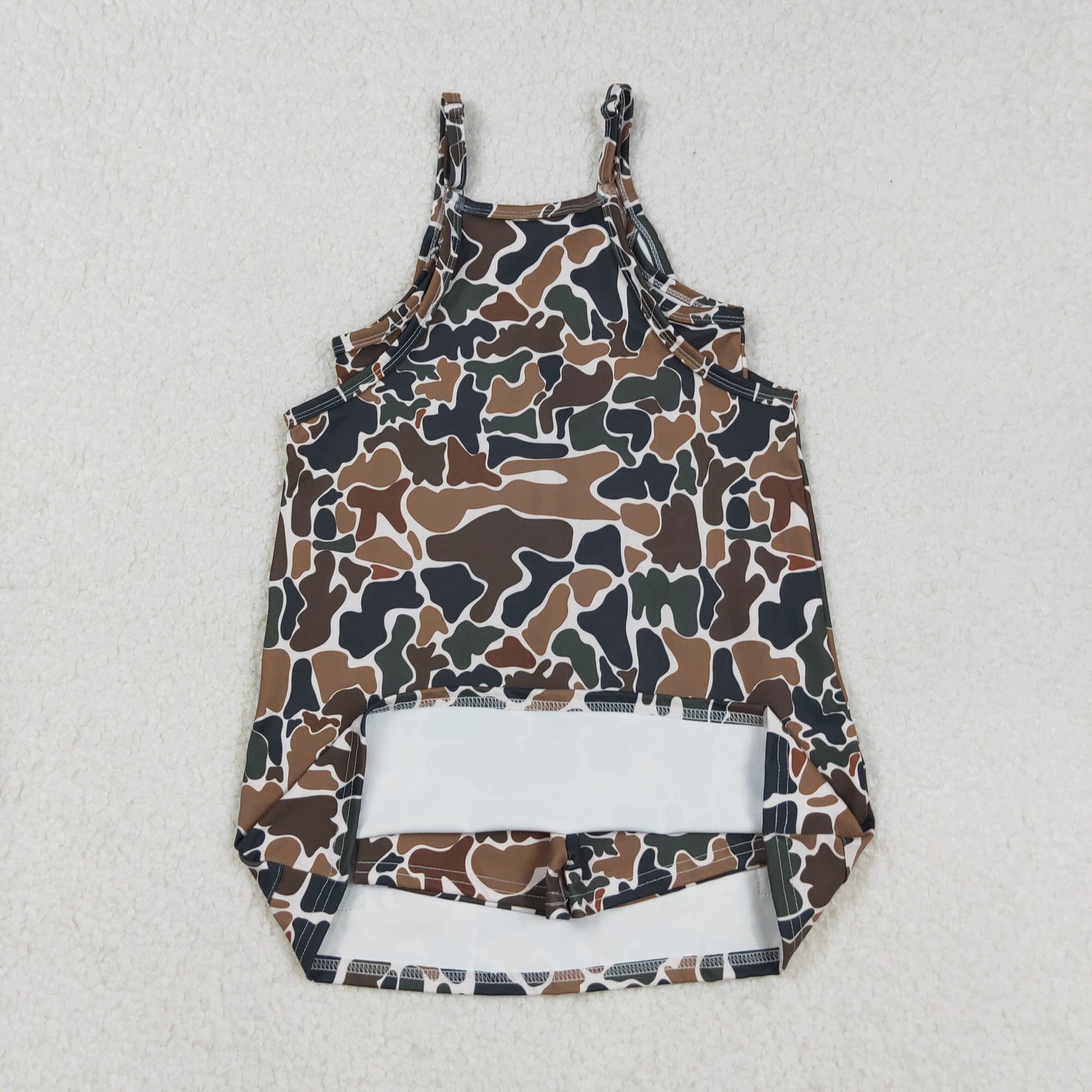 GSD2721 Baby Girls Straps Dark Brown Camo Jumpsuits Inside Athletic Tennis Yoga Dresses