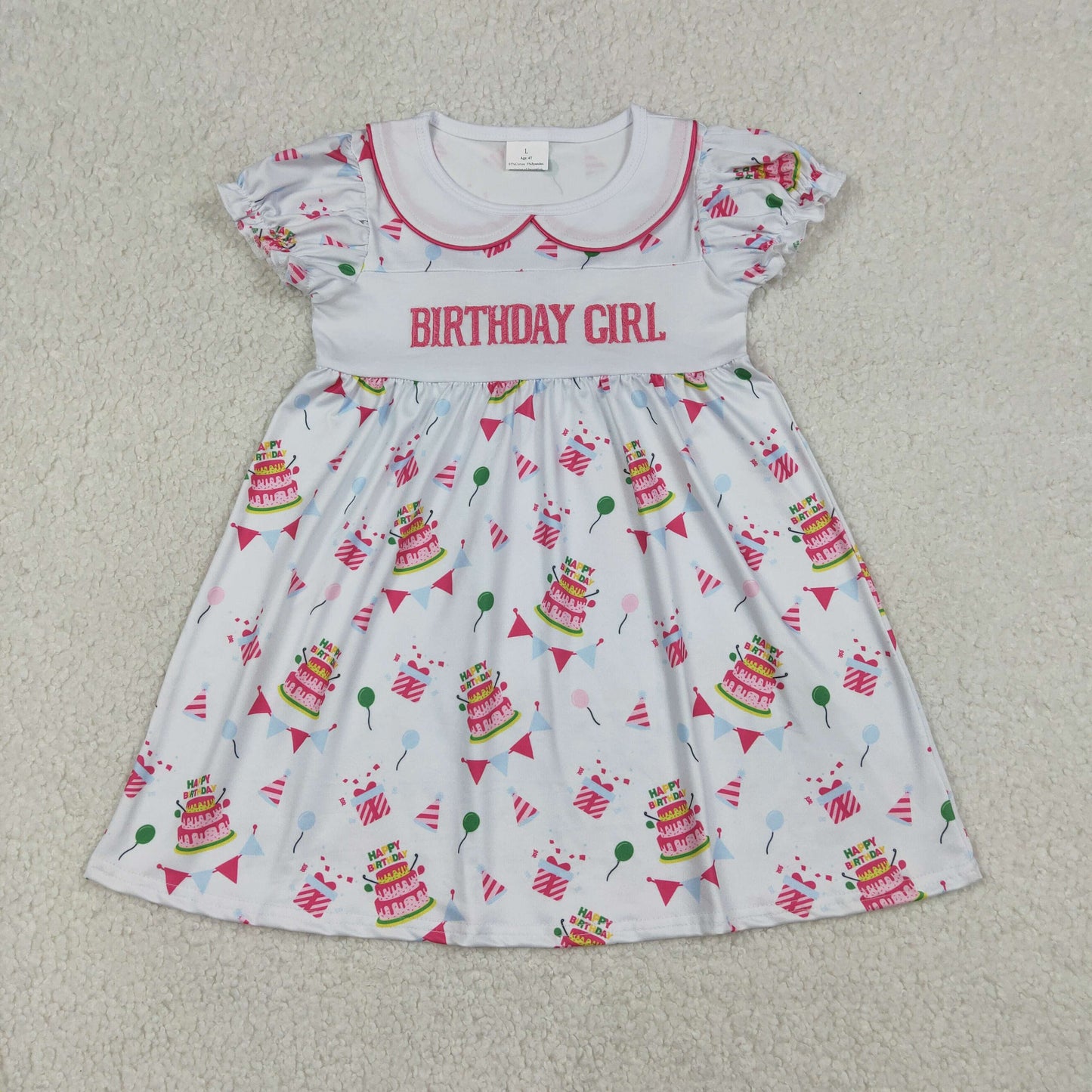 GSD2854 Baby Girls Embroidery Birthday Girl Balloons Collar Knee Length Dresses
