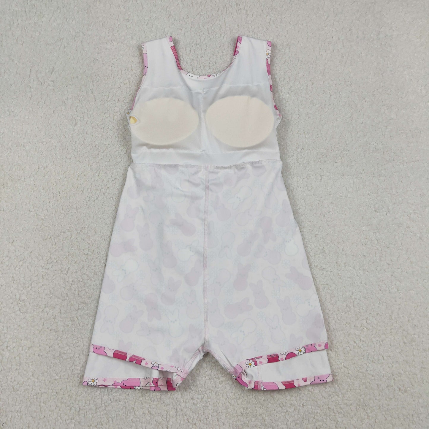 GSD3053 Baby Girls Sleeveless Rabbits Flowers Easter Yoga Active Shorts Knee Length Dresses