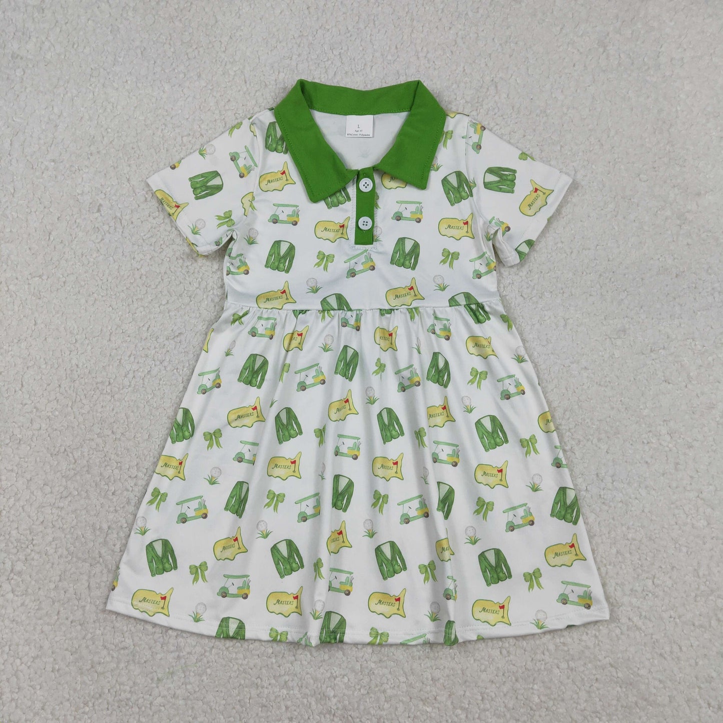GSD3141 Baby Girls Short Sleeve Button Golf Flags Knee Length Dresses