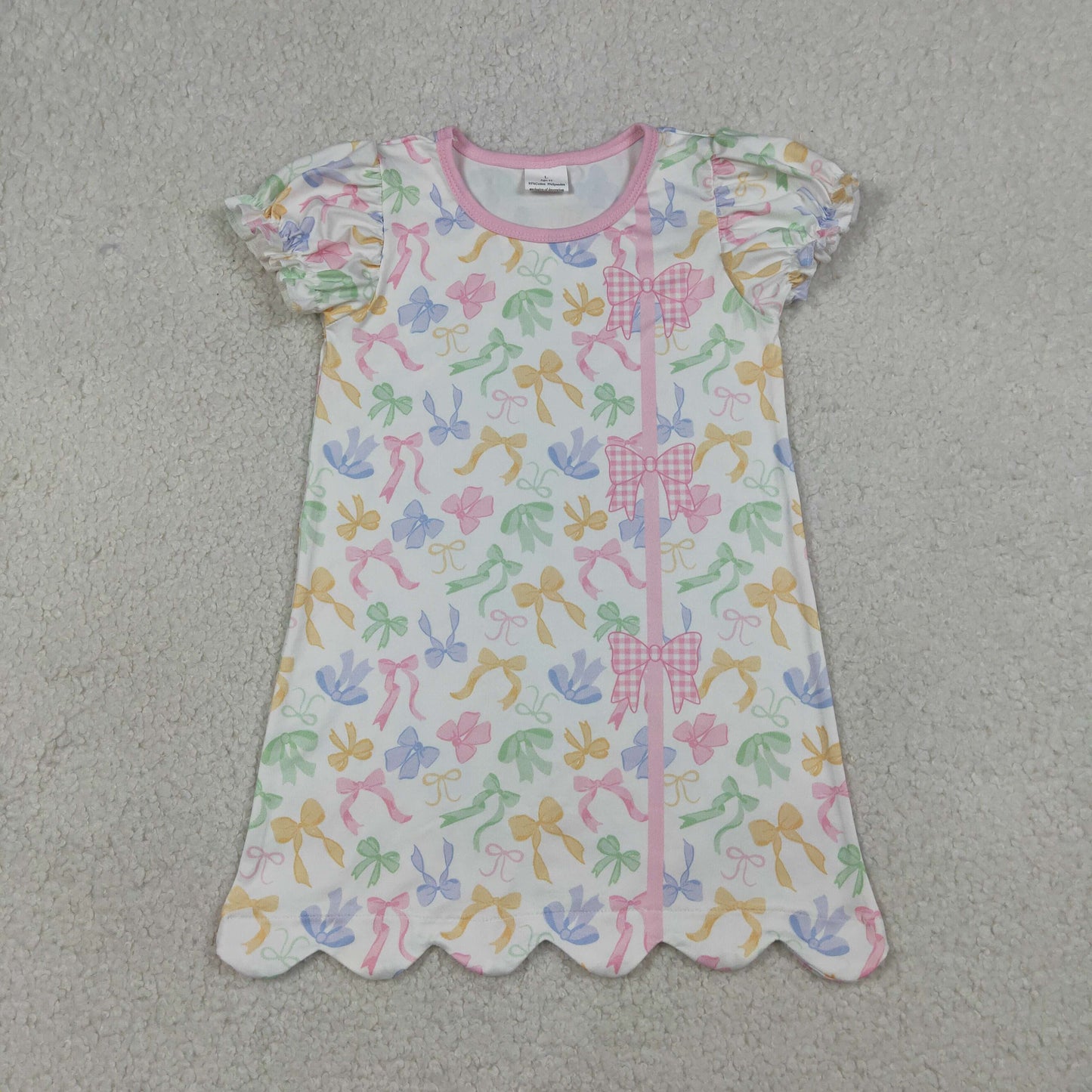 GSD3245 Baby Girls Colorful Bows Button Scallop Knee Legth Dresses
